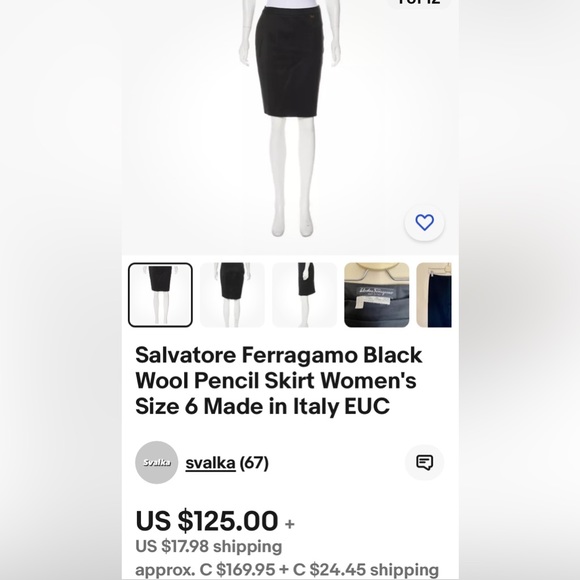 Salvatore Ferragamo Pencil black skirt!Office, business, work! Classic! Size 44 - Picture 12 of 13